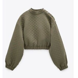 Zara Quilted Crop Top Small Olive